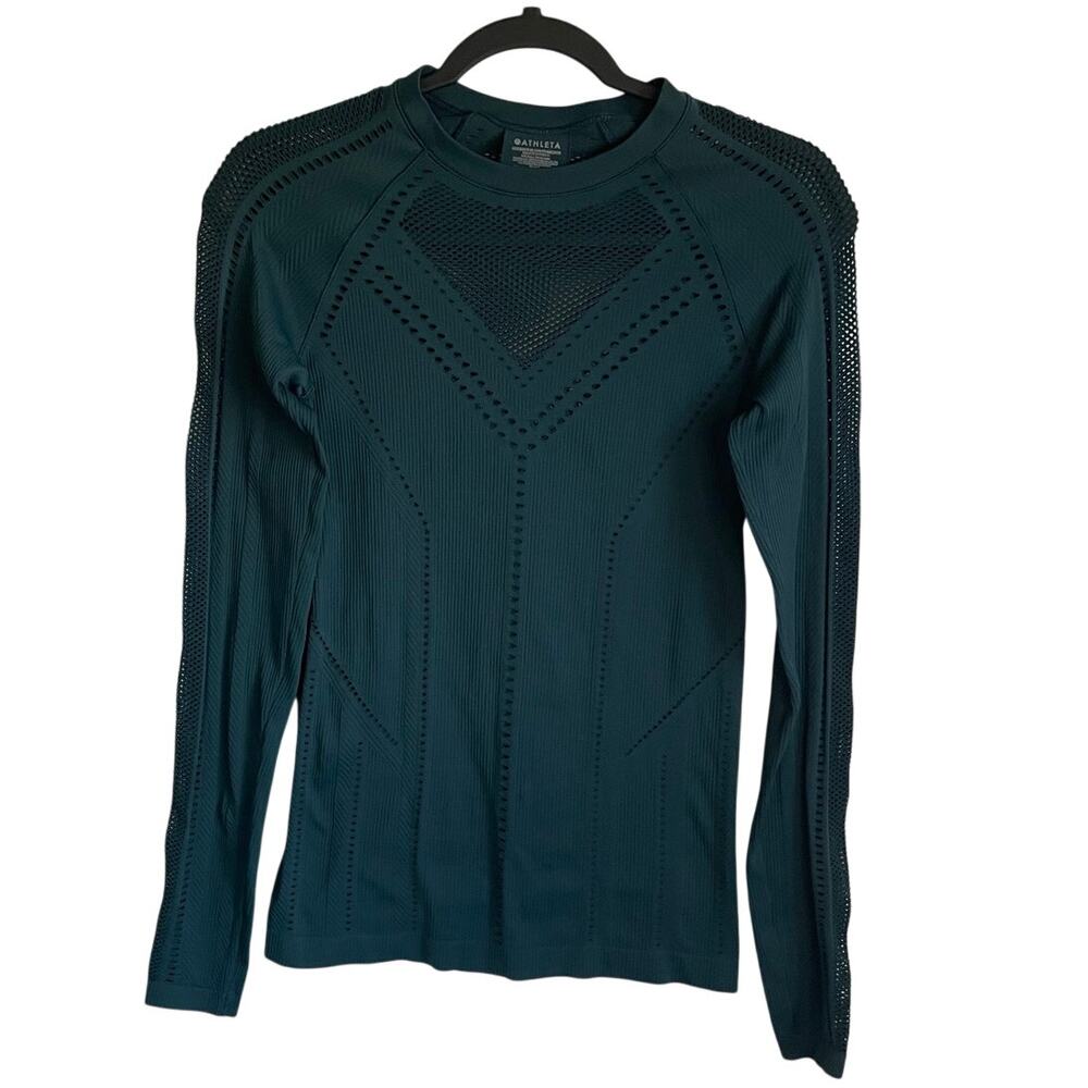 Athleta Oxygen Long Sleeve Athletic Top Sz S Nordic Teal Seamless Mesh Gym Yoga